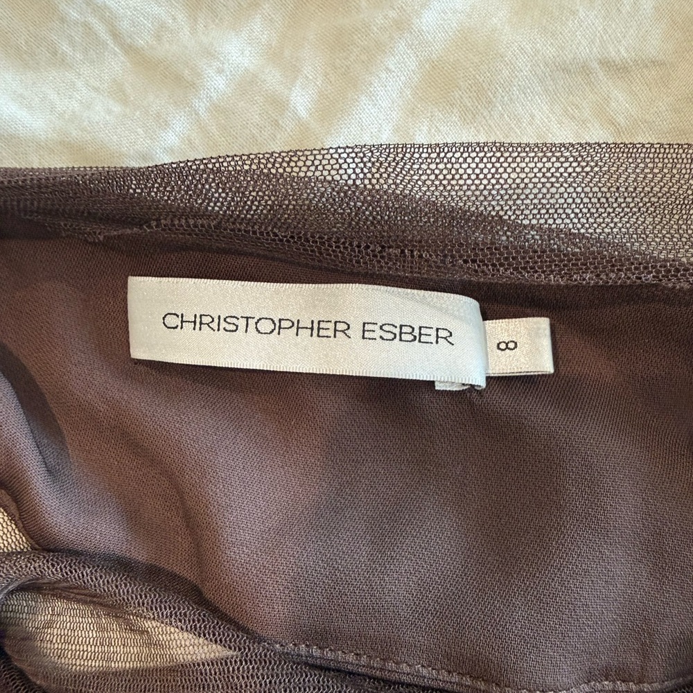 DESIGNER CHRISTOPHER ESBER Elegant Sheer Brown Maxi Dress - Picture 3 of 3